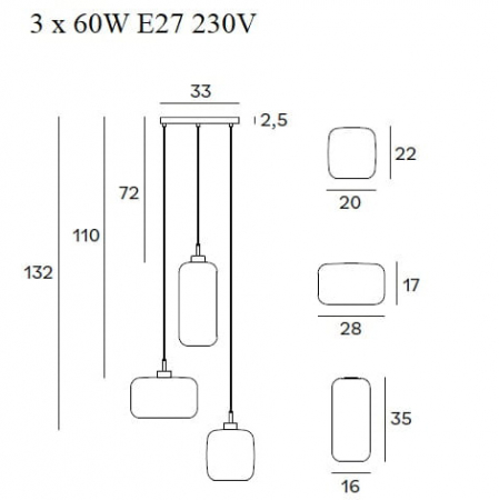 Lustra rotunda 3 pendule sticla opal lucios Veera Ø 33 cm baza metal auriu, P0451 - Maxlight [1]