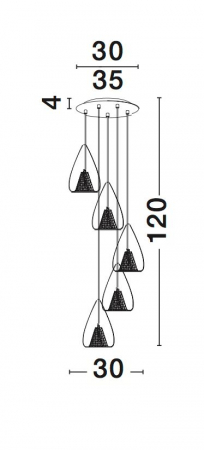 Lustra rotunda 5 pendule sticla transparenta Kimbra Ø30 cm, detalii metal impletit auriu rose, design modern, 1600200507 - Novaluce [2]