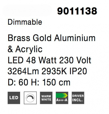 Lustra rotunda aurie cu cristale Baruch Ø60 cm, o piesa design modern, iluminare LED dimabila, 9011138 - Novaluce [5]