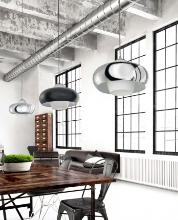 Lustra rotunda crom/negru mat Vangel 32/43 cm stil industrial, metal, sticla, AZ 3169 - Azzardo [6]