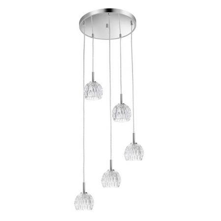 Promotii - Lustra rotunda cu 5 pendule din sticla transparenta Alexis, Ø 33 cm, baza metal cromat, inaltime reglabila, 8540405 - Novaluce