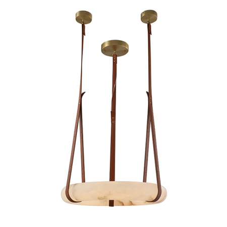 Lustre - Lustra rotunda designer Elija 60x60 cm, abajur alabastru, curele din piele, MSE010100143 - King