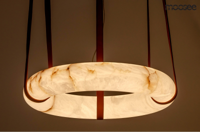 Lustra rotunda designer Elija 60x60 cm, abajur alabastru, curele din piele, MSE010100143 - King [3]