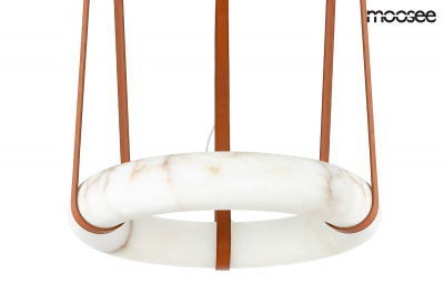 Lustra rotunda designer Elija 60x60 cm, abajur alabastru, curele din piele, MSE010100143 - King [1]