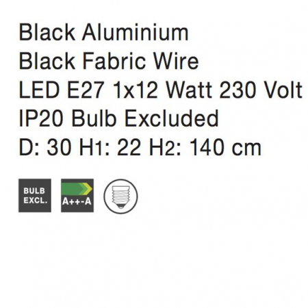 Lustra rotunda neagra/alba Hulda abajur tip plasa metal, Ø 30 cm, 8809302 - Novaluce [6]