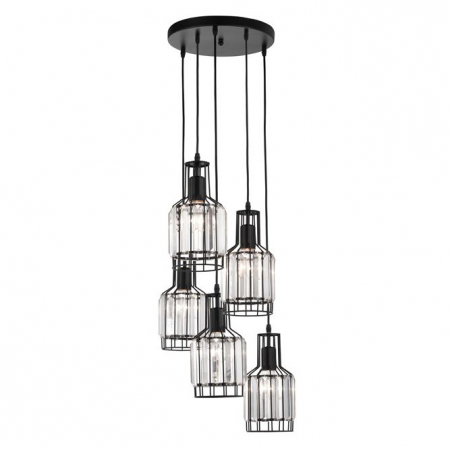 Promotii - Lustra rotunda neagra Baldari, cu 3/5 pendule din metal, inaltime ajustabila, 9001702 - Novaluce