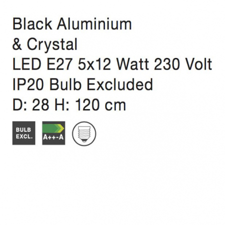 Lustra rotunda neagra Baldari, cu 3/5 pendule din metal, inaltime ajustabila, 9001702 - Novaluce [2]