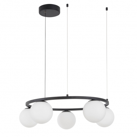 Lustre - Lustra rotunda neagra cu 5 globuri albe Esila Ø50 cm, iluminare LED, sticla/metal, 9919603 - Novaluce