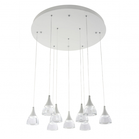 Lustra rotunda pendule LED alba/neagra Londyn 70x70 cm 9 becuri, abajur acril transparent/aluminiu, AZ 3144 - Azzardo [0]