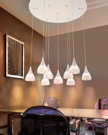 Lustra rotunda pendule LED alba/neagra Londyn 70x70 cm 9 becuri, abajur acril transparent/aluminiu, AZ 3144 - Azzardo [5]
