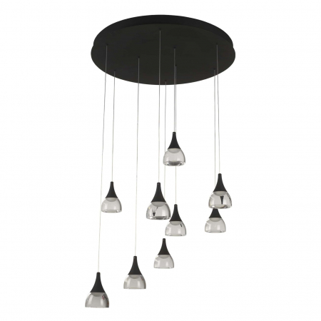 Lustre - Lustra rotunda pendule LED alba/neagra Londyn 70x70 cm 9 becuri, abajur acril transparent/aluminiu, AZ 3143 - Azzardo
