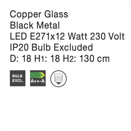 Lustra rotunda sticla cupru Dionis Ø 18 cm, inaltime reglabila, baza metal, 8142680 - Novaluce [2]