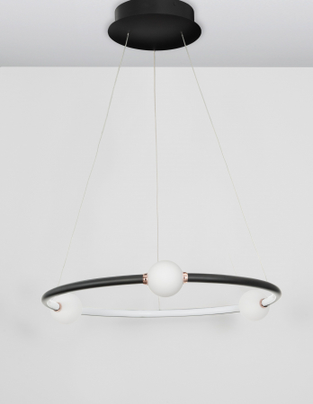 Lustra rotunda tip inel LED dimabila Charon 64 cm, detalii glob albe sticla, design modern, 9820601 - Novaluce [1]