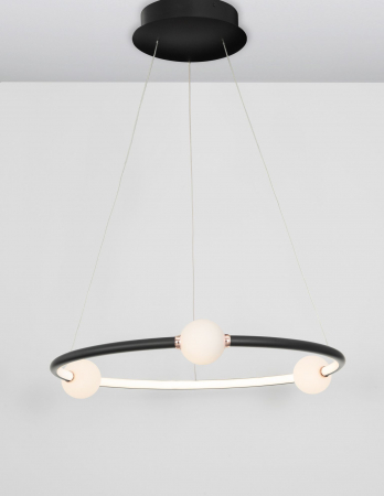 Lustra rotunda tip inel LED dimabila Charon 64 cm, detalii glob albe sticla, design modern, 9820601 - Novaluce [2]