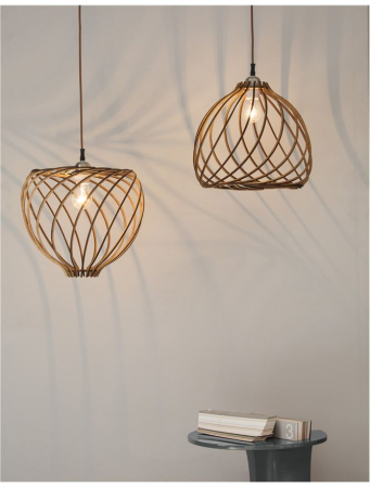 Lustra rotunda tip pendul Almira Ø 35 cm, abajur din lemn, inaltime reglabila, 9135061 - Novaluce [1]