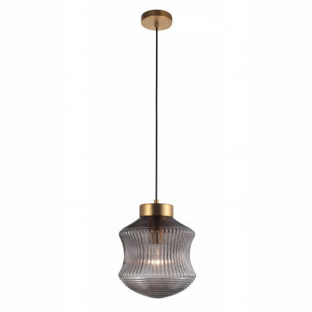 Lustre - Lustra sticla fumurie Aliki design retro, detalii metal auriu, 9360541 - Novaluce