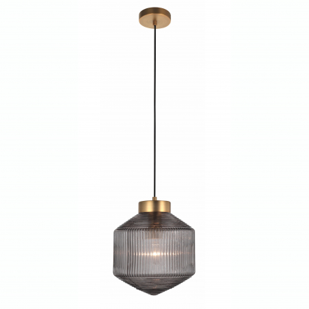 Lustre - Lustra sticla fumurie Aliki forma hexagon design retro, detalii metal auriu, 9360542 - Novaluce