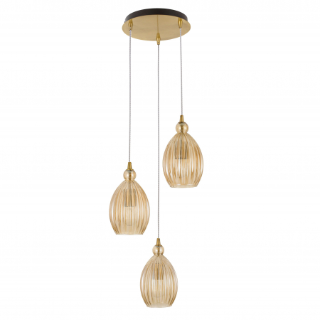Promotii - Lustra sticla galbena 3 pendule forma rotunda alungita Jaime Ø23 cm, metal auriu, 9988382 - Novaluce