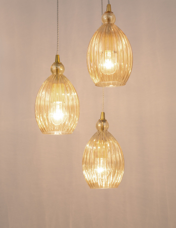 Lustra sticla galbena 3 pendule forma rotunda alungita Jaime Ø23 cm, metal auriu, 9988382 - Novaluce [4]
