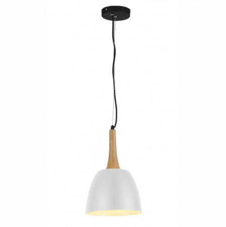 Lustre - Lustra suspendata alba/neagra metal cu detalii lemn Efe Ø 16 cm, sil scandinav, AZ 1333 - Azzardo