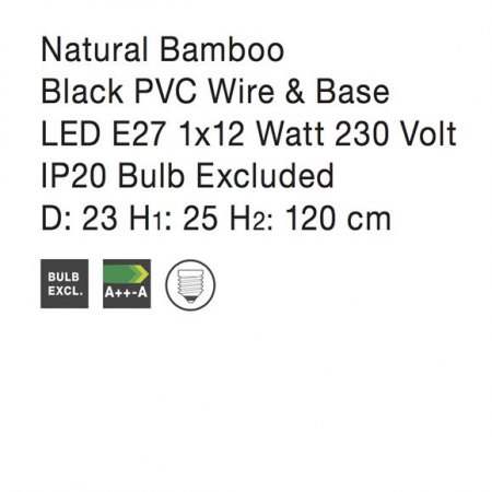 Lustra tip pendul Amaia din bambus Ø 23 cm, inaltime reglabila, 9142499 - Novaluce [3]