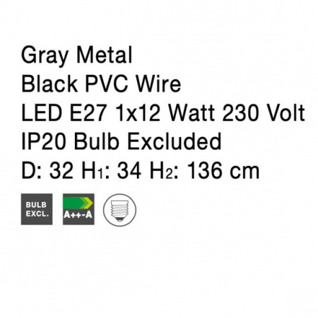 Lustra tip pendul gri Delfi, din metal, Ø 32 cm, inaltime reglabila, 9402573 - Novaluce [9]