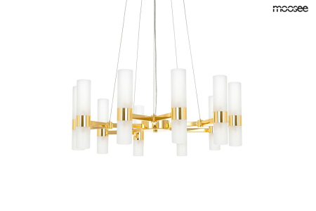 Lustre Living - Lustră Tubs 10 75x75 cm, Sticlă Albă, Finisaj Auriu - Moosee