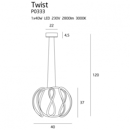 Lustra Twisted, neagra, LED, inaltime ajustabila, P0333 - Maxlight [1]