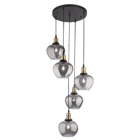 Lustre - Lustra vintage sticla fumurie Joska Ø 35/50 cm, detalii metal bronz, inaltime reglabila, 8436406 - Novaluce