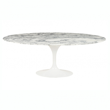 Mese de bucatarie - Masa alba extravaganta Leone 200x120 cm, blat alb marmura italiana Arabescato/picior central alb lucios, RT-335V.ARABESCATO - King