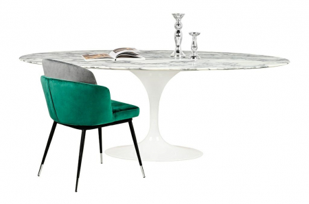 Masa alba extravaganta Leone 200x120 cm, blat alb marmura italiana Arabescato/picior central alb lucios, RT-335V.ARABESCATO - King [4]