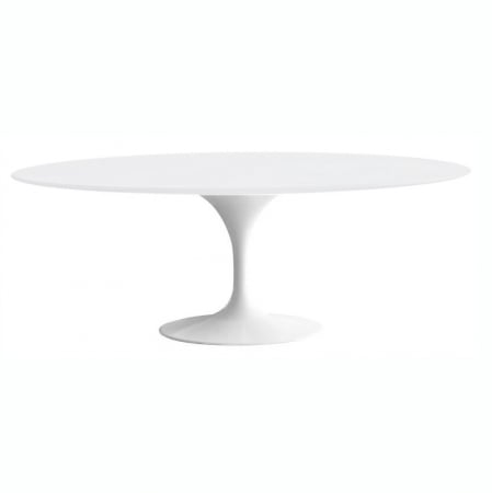 Produse - Masa alba ovala Leone 200x120 cm, MDF alb semi-mat, picior central metalic alb lucios, RT-335V.MDF - King
