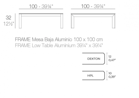 Masa cafea exterior Frame 100x100x32 cm, blat HPL/DEKTON®, picioare aluminiu, 54245FM ENTZO - Vondom [2]