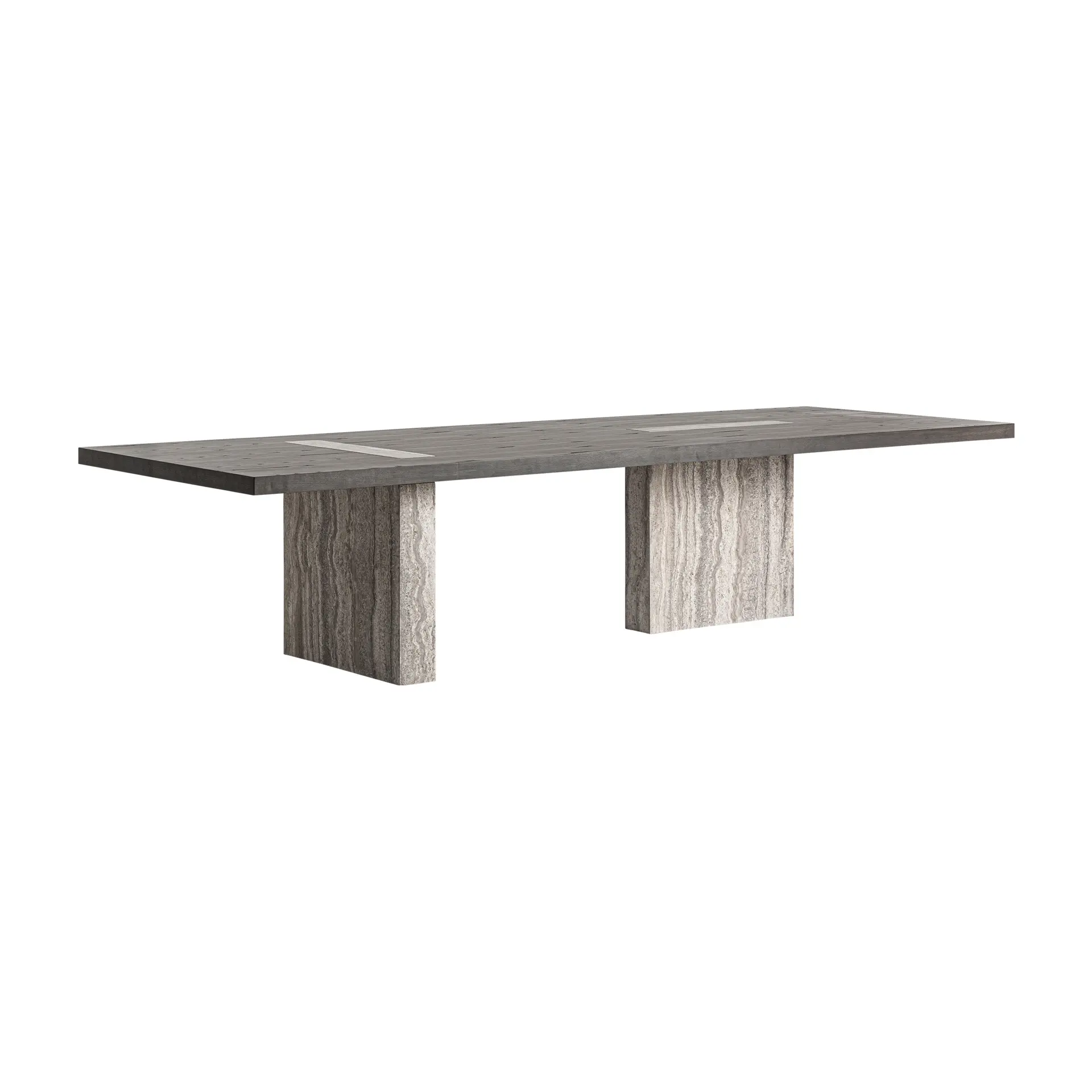 Masa de Cina Rignac din Alamă și Lemn de Frasin Gri, 350x120x77cm, VicalHome 37937 VicalHome 37937 [1]