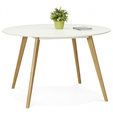Masa rotunda dining Camden 120 cm stil scandinav, MDF alb mat / picioare stejar masiv, DT00420WH - Kokoon [10]