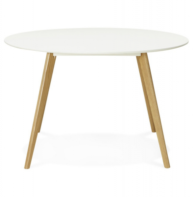 Masa rotunda dining Camden 120 cm stil scandinav, MDF alb mat / picioare stejar masiv, DT00420WH - Kokoon [1]
