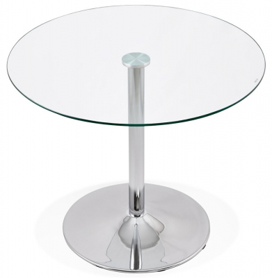 Masa rotunda sticla transparenta Euka 90 cm, sticla securizata, picior central otel crom, DT00390CH - Kokoon [2]