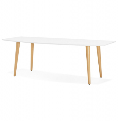 Masa dining extensibila alba Etenda 170-270x100 cm stil scandinav, MDF alb mat / picioare fag, DT00540WHNA - Kokoon [8]