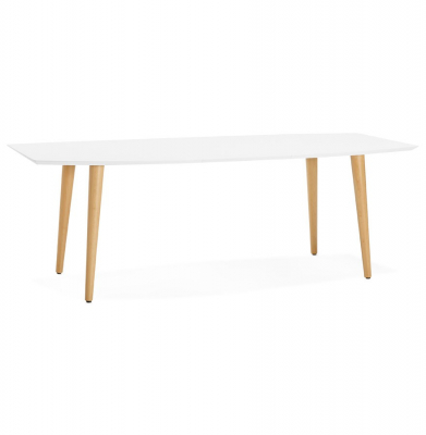 Masa dining extensibila alba Etenda 170-270x100 cm stil scandinav, MDF alb mat / picioare fag, DT00540WHNA - Kokoon [5]