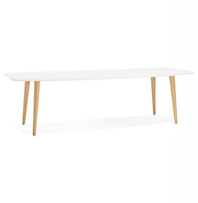 Mese de bucatarie - Masa dining extensibila alba Etenda 170-270x100 cm stil scandinav, MDF alb mat / picioare fag, DT00540WHNA - Kokoon