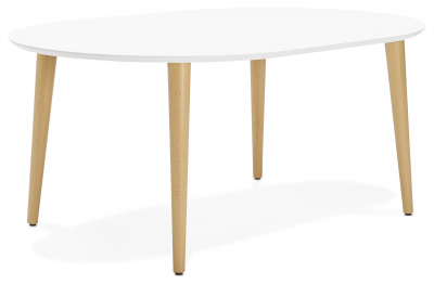 Masa de design extensibila Olga stil scandinav 120-220x100 cm MDF alb / picioare fag, DT00570WH - Kokoon [1]