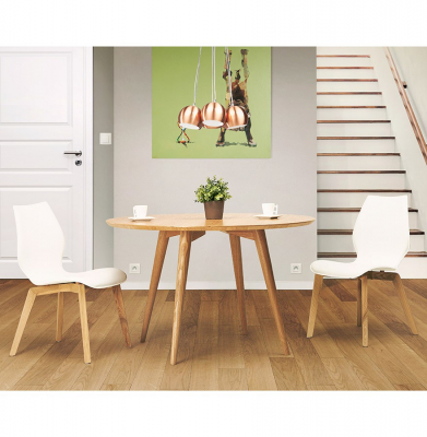 Masa rotunda lemn natur Janet 120 cm stil scandinav, MDF / picioare lemn masiv, DT00370NA - Kokoon [11]