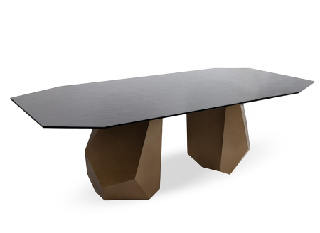 Produse - Masă de Dining Celeste 240x120x76,5 cm, Auriu/Negru - MaMaison