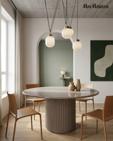 Masă de Dining Creole 120x120x76 cm, MDF și Metal Bej - MaMaison [5]