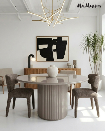 Masă de Dining Creole 120x120x76 cm, MDF și Metal Bej - MaMaison [4]