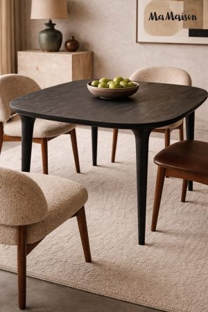 Masă de Dining Laminar 120x120x76 cm, Lemn Mango Negru - MaMaison [5]