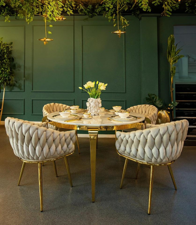 Masă de Dining Maison 130X150, Alb Ton Auriu - King Home [5]