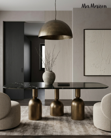 Masă de Dining Ringo 240x120x76 cm, Negru Auriu - MaMaison [6]