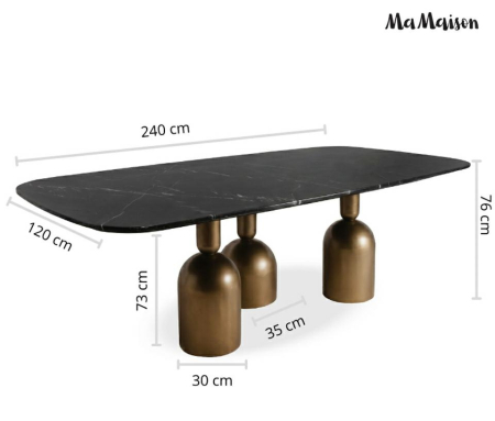 Masă de Dining Ringo 240x120x76 cm, Negru Auriu - MaMaison [10]
