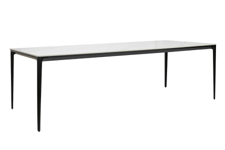 Produse - Masă de Dining Slim 240x100x73,5 cm, Marmură și Aluminiu Alb, Negru - King Home